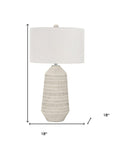 33" Ivory Ceramic Geometric Table Lamp With Cream Drum Shade