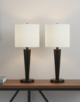 Set of Two 24" Black Metal Candlestick USB Table Lamps With Ivory Drum Shade