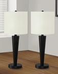Set of Two 24" Black Metal Candlestick USB Table Lamps With Ivory Drum Shade
