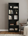 71" Black Wood Five Tier Bookcase
