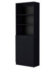 71" Black Five Tier Bookcase with Two doors