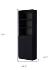 71" Black Five Tier Bookcase with Two doors
