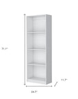 71" White Wood Four Tier Bookcase