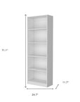 71" White Wood Five Tier Bookcase