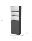 71" Gray And White Wood Three Tier Bookcase with Two Doors
