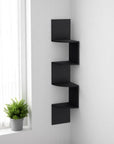52" Black Wood Wall Mounted Corner Shelf