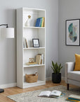 71" White Wood Four Tier Bookcase