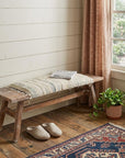 50" White and Brown Cotton Upholstered Striped Bench