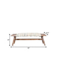 50" White and Brown Cotton Upholstered Striped Bench