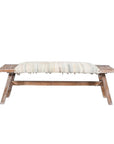 50" White and Brown Cotton Upholstered Striped Bench