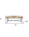 48" Cream and Black Cotton Blend Upholstered Southwest Bench