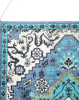 45" X 26" Blue Aqua And Ivory Flower Floral Cotton Macrame Hanging Tapestry