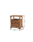 27" Brown Solid Wood Two Drawer Nightstand