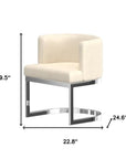 White And Silver Faux Leather And Metal Wing Back Dining Arm Chair