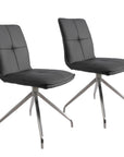 Set of Two Gray And Silver Tufted Faux Leather And Stainless Steel Swivel Dining Side Chairs