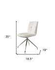 Set of Two Gray And Silver Tufted Faux Leather And Stainless Steel Swivel Dining Side Chairs