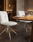 Set of Two Gray And Silver Tufted Faux Leather And Stainless Steel Swivel Dining Side Chairs