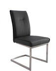 Set of Two Gray And Silver Tufted Faux Leather And Stainless Steel Dining Side Chairs