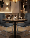 Set of Two Gray And Silver Tufted Faux Leather And Stainless Steel Dining Side Chairs
