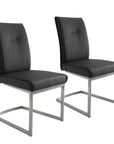 Set of Two Gray And Silver Tufted Faux Leather And Stainless Steel Dining Side Chairs