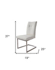 Set of Two Gray And Silver Tufted Faux Leather And Stainless Steel Dining Side Chairs