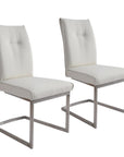Set of Two Gray And Silver Tufted Faux Leather And Stainless Steel Dining Side Chairs