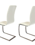 Set of Two White And Silver Faux Leather And Metal Dining Side Chairs