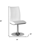 Set of Two White And Silver Faux Leather And Metal Swivel Dining Side Chairs