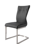 Set of Two Gray And Silver Faux Leather And Stainless Steel Dining Side Chairs