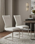 Set of Two Gray And Silver Faux Leather And Stainless Steel Dining Side Chairs