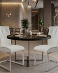 Set of Two Gray And Silver Faux Leather And Stainless Steel Dining Side Chairs