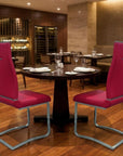 Set of Two Red And Silver Faux Leather And Stainless Steel Dining Side Chairs