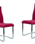 Set of Two Red And Silver Faux Leather And Stainless Steel Dining Side Chairs