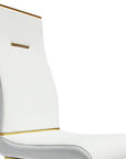 Set of Two White And Gold Faux Leather And Stainless Steel Dining Side Chairs