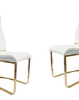 Set of Two White And Gold Faux Leather And Stainless Steel Dining Side Chairs