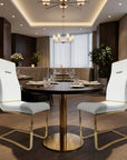 Set of Two White And Gold Faux Leather And Stainless Steel Dining Side Chairs