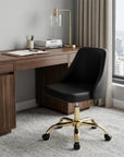 Black and Gold Faux Leather Adjustable Height Swivel Rolling Office Chair