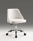 White and Silver Faux Leather Adjustable Height Swivel Rolling Office Chair