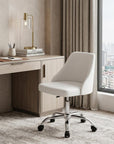 White and Silver Faux Leather Adjustable Height Swivel Rolling Office Chair