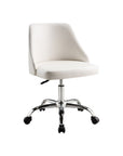White and Silver Faux Leather Adjustable Height Swivel Rolling Office Chair