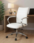 White and Silver Adjustable Height Swivel Rolling Office Chair