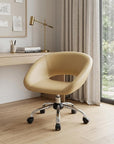 Beige and Silver Faux Leather Adjustable Height Swivel Rolling Office Chair