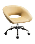 Beige and Silver Faux Leather Adjustable Height Swivel Rolling Office Chair