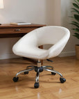 White and Silver Faux Leather Adjustable Height Swivel Rolling Office Chair