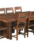 Nine Piece Brown Solid Wood Dining Set with Eight Chairs