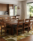 Nine Piece Brown Solid Wood Dining Set with Eight Chairs