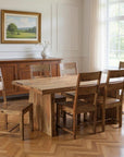 Seven Piece Brown Solid Wood Dining Set with Six Chairs
