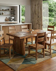 Nine Piece Brown Solid Wood Dining Set with Eight Chairs