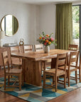 Nine Piece Brown Solid Wood Dining Set with Eight Chairs