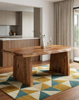 Nine Piece Brown Solid Wood Dining Set with Eight Chairs